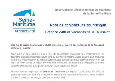 Note de conjoncture touristique octobre 2018 en Seine-Maritime
