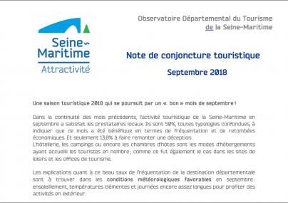 Note de conjoncture touristique septembre 2018 en Seine-Maritime