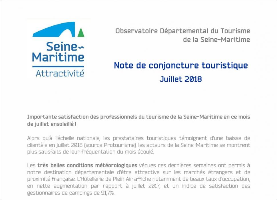 Note de conjoncture touristique juillet 2018 en Seine-Maritime
