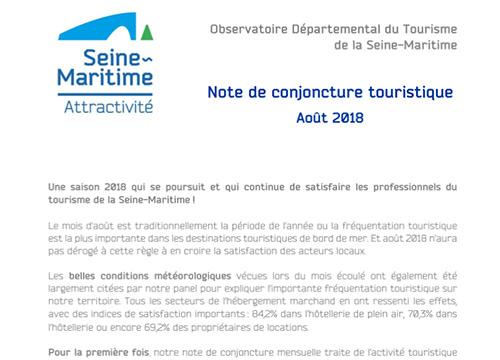 Note de conjoncture touristique août 2018 en Seine-Maritime