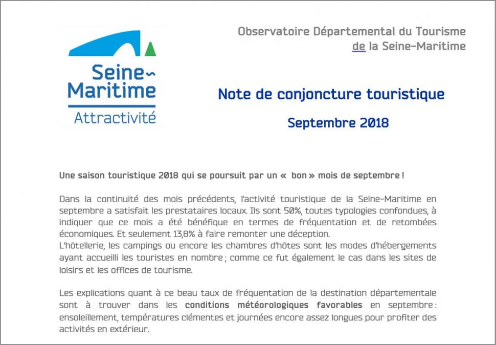Note de conjoncture touristique septembre 2018 en Seine-Maritime