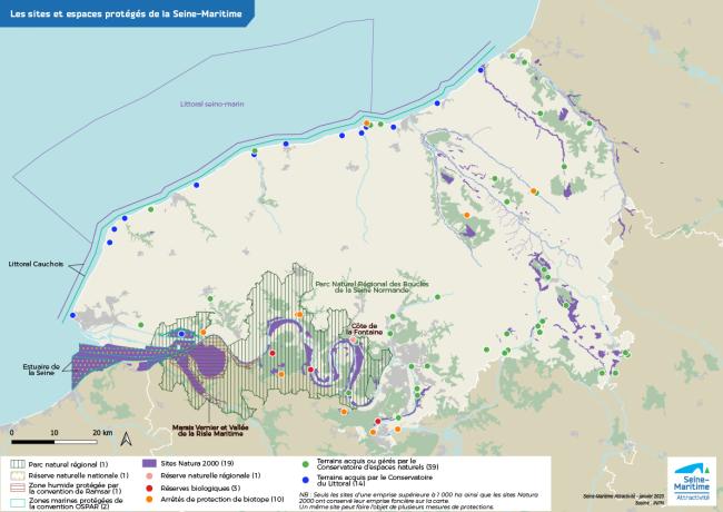 Carte des Espaces Naturels Protégés en Seine-Maritime